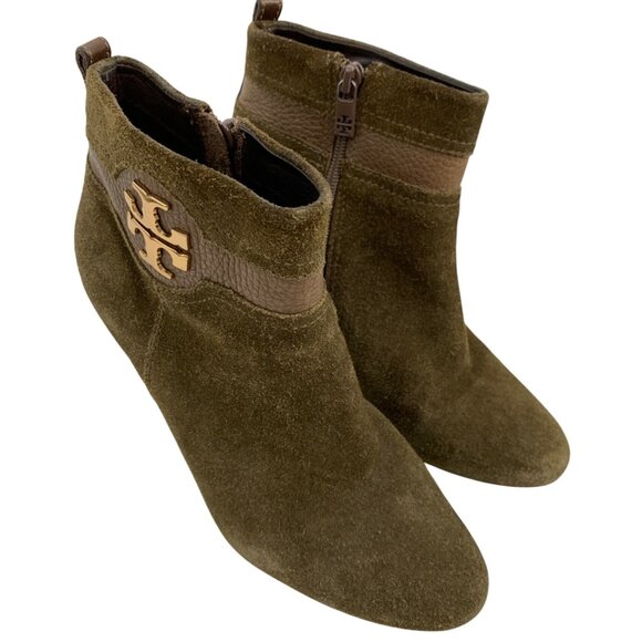 Tory Burch Alaina Olive Green Suede Ankle Boots Size 8.5M X10678 EUC Zip - Picture 9 of 10